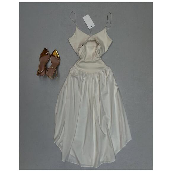 ZARA Blogger Fave Asymmetric Hem Midi Dress NWT Ecru - Picture 15 of 16